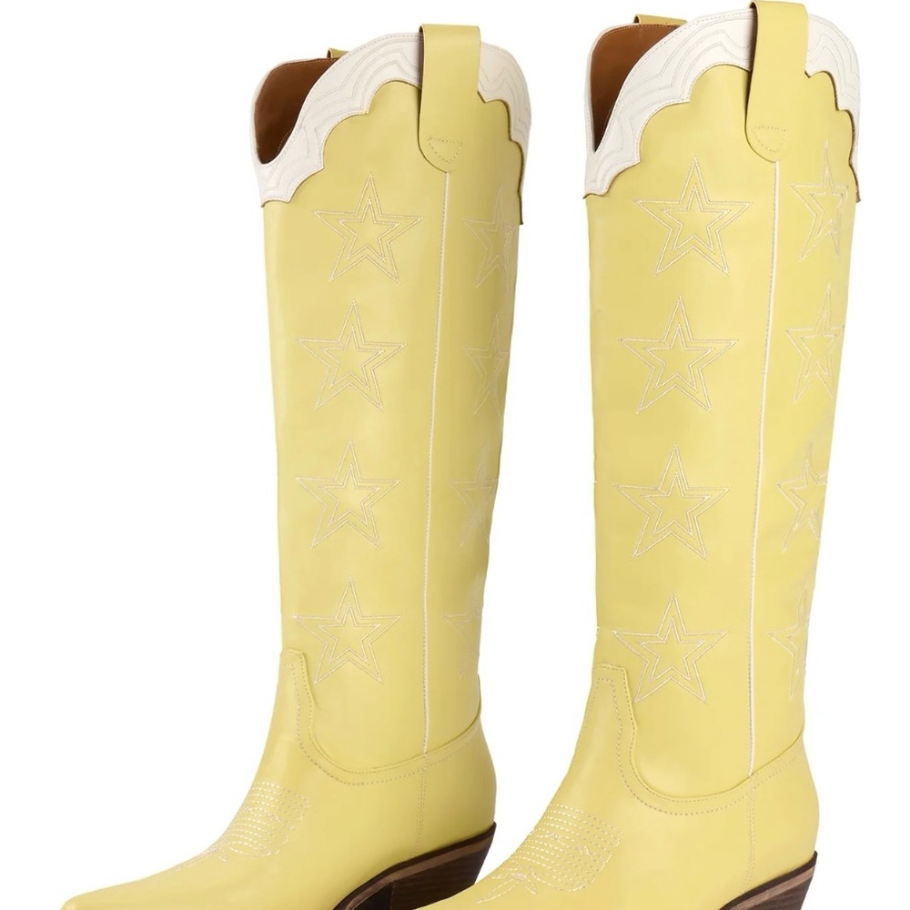 Stylish Yellow and White Over the Knee Boots